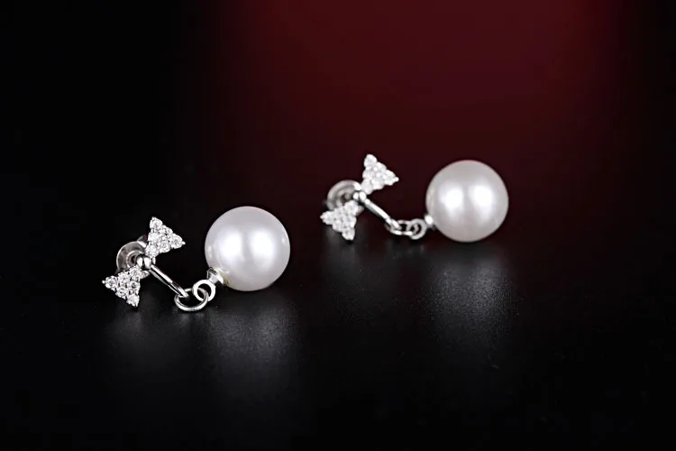 Everoyal блестящий кристалл бантом женские жемчужные серьги гвоздики для девочек