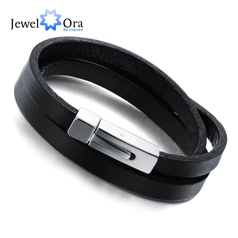 Wholesale Genuine Leather Fashion Men Bracelet Accessorise 200mm Stainless Steel Bracelets &amp Bangles Jewelry (JewelOra BA101937) |