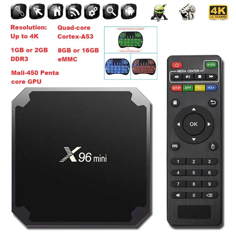 10 шт. ТВ приставка X96 mini Android 7 1 Amlogic S905W 2 ГБ 16 8 2.4GH HDMI 0 с обычным пультом
