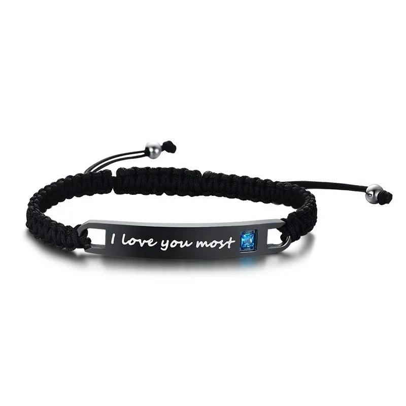 038MB bracelet Персонализированный браслет для пары Плетеный веревочный браслет регулируемый звено кубический циркон на заказ вы мой человек украшения из букв - Окраска металла: 038MB bracelet