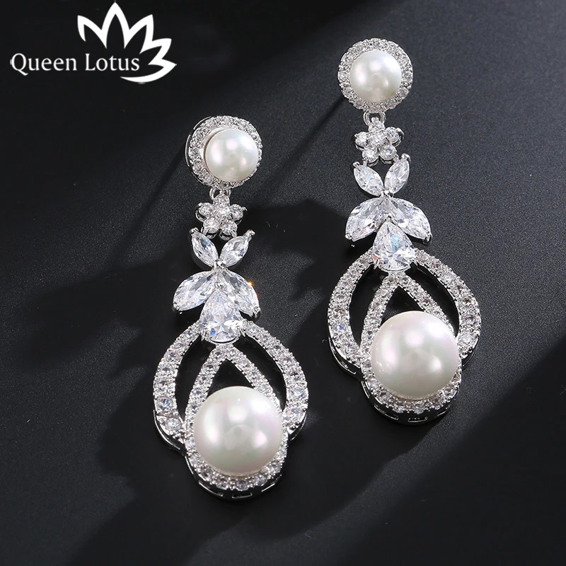 Женские серьги Queen Lotus 2018 Висячие жемчужные микро инкрустированные из циркона