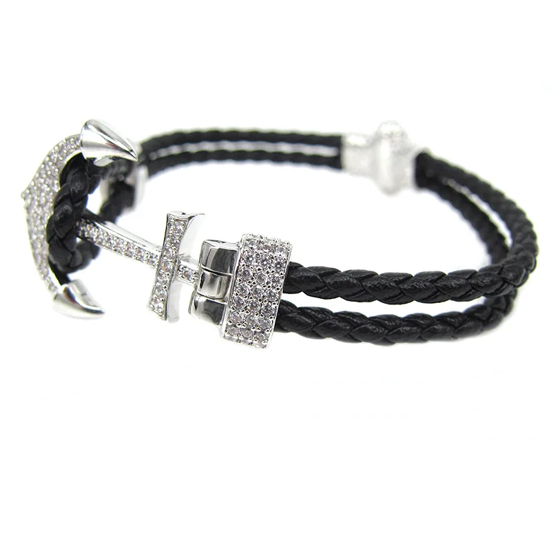 Модные двойные браслеты из искусственной кожи с якорем кожаный плетеный браслет