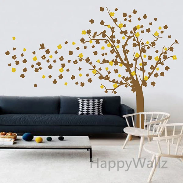 Большие цветные настенные наклейки на дерево с листьями для детского сада