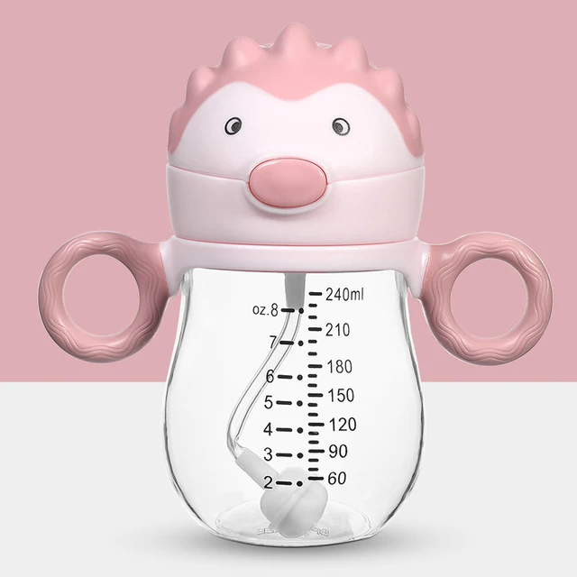 Medoboo 240 мл детские бутылочки для кормления чашки для воды мультфильм Тритан бутылки без БФА силиконовая трубочка дети тяжелый шар чашки 20 - Цвет: ME0071-1pink