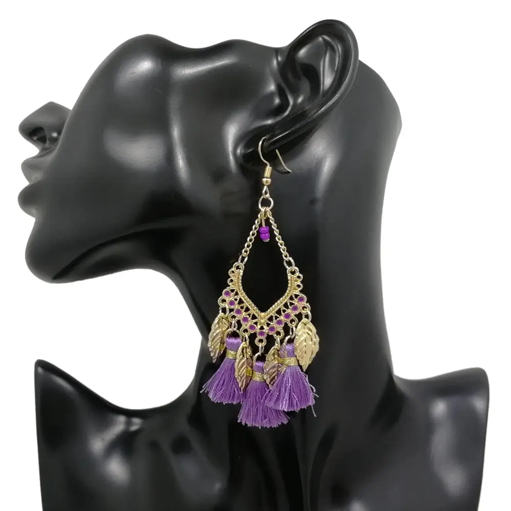 Модные панк индийские богемные Бохо корейские Kpop листья кисточкой серьги для