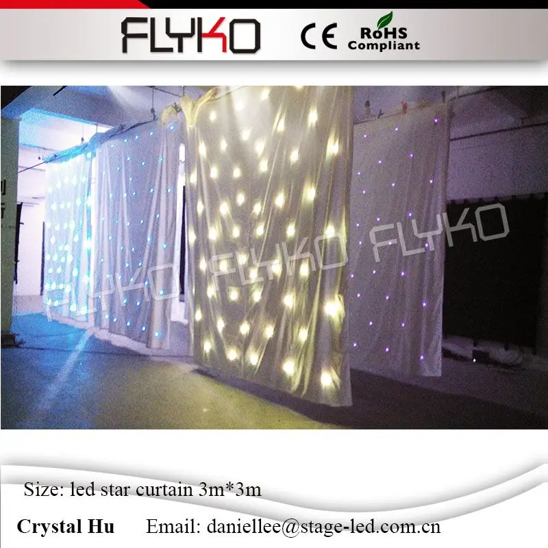 Flyko хорошее качество led звезда занавес Белый фон для свадебного украшения с