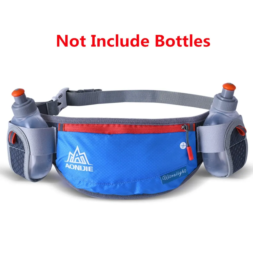 Blue Without Bottle AONIJIE Мужская и женская сумка для бега, гидрационный ремень, водонепроницаемая сумка для бега, поясная сумка с двумя бутылками для воды 250 мл - Цвет: Blue Without Bottle