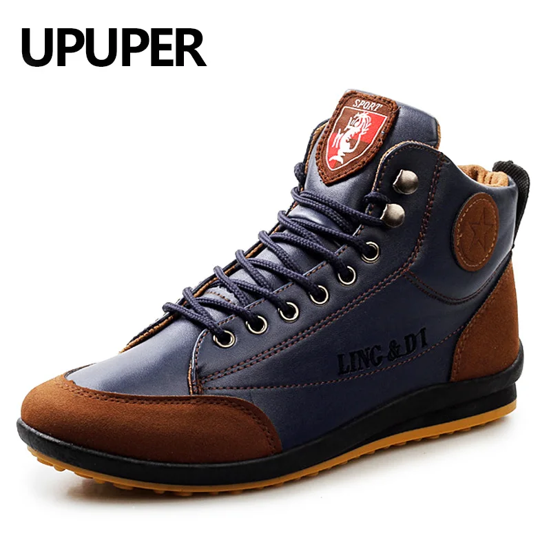 Модные кожаные ботинки upupper мужские теплые хлопковые на шнурках осень и зиму