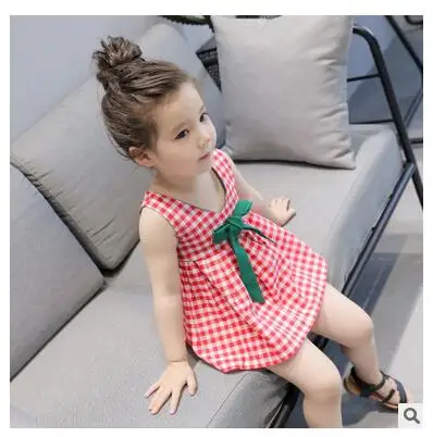 Детская одежда коллекция 2017 года новое Летнее Детское платье в клетку жилет на