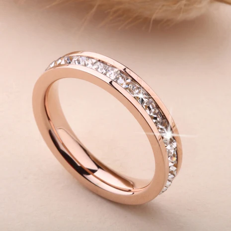 Модные женские Кольца из розового золота с камнем страз 316L модные кольца