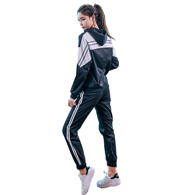 Voobuyla женский спортивный костюм для бега, комплект из двух предметов, спортивная одежда, спортивный костюм для спортзала, женский весенний женский спортивный костюм с капюшоном, комплекты для бега и фитнеса - Цвет: Black