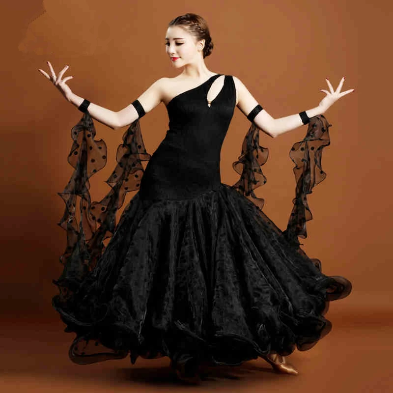 Платье черное для танго/вальса/стандартного бального танца импортное кружево
