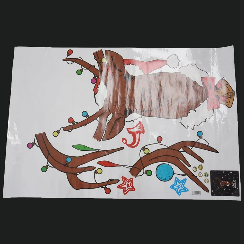 С Рождеством коричневые настенные декоративные наклейки с оленем на голову