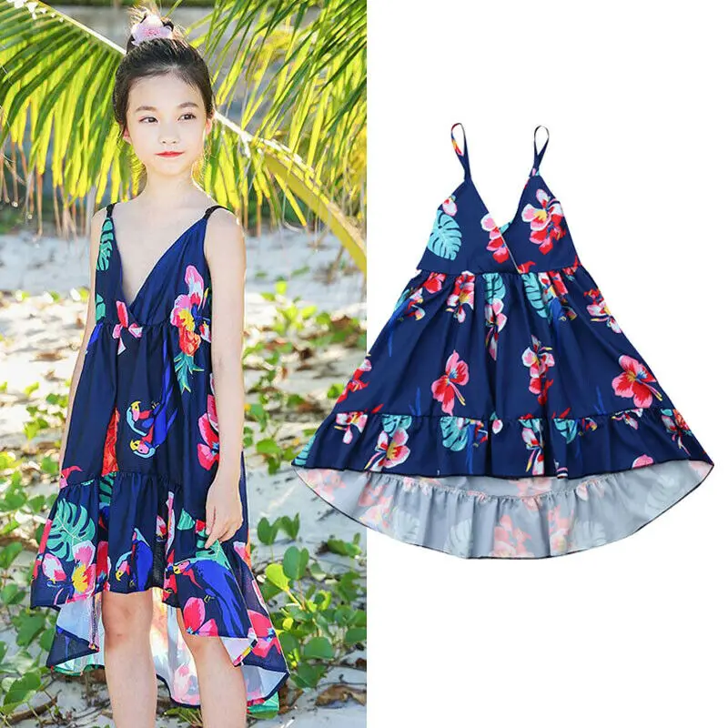 2-7Y Summer Kids Baby Girl Dress Sleeveless V-neck Floral Boho Princess Girls Pageant Dresses Sundress Clothes | Детская одежда и