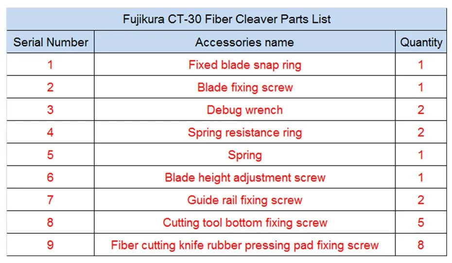 Fujikura CT-30 CT-30A волокна аксессуары Cleaver/Винты/винтовое соединение/отладочный гаечный ключ винт регулировки высоты