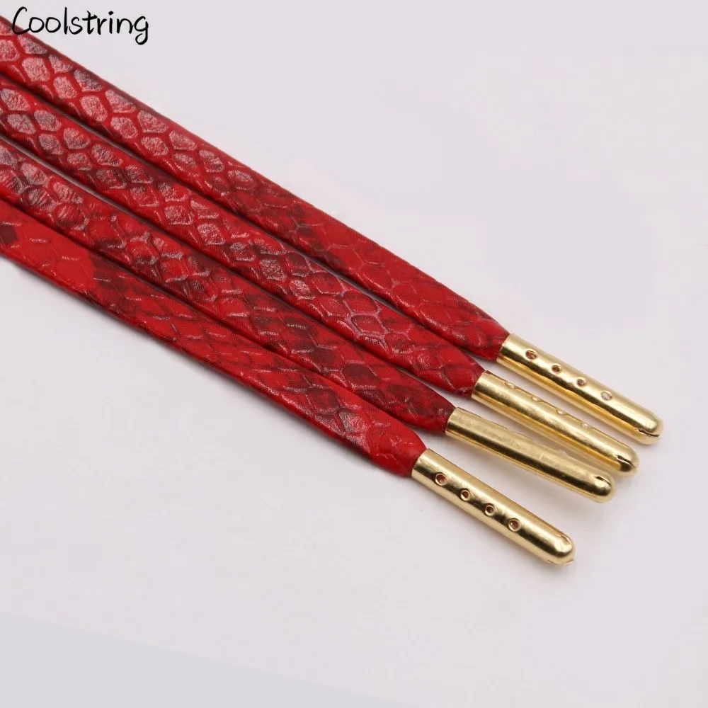 Coolstring/плоские шнурки из змеиной кожи; цвет белый, красный, серый, коричневый; роскошные кожаные шнурки с золотыми металлическими шнурками для спортивных кроссовок