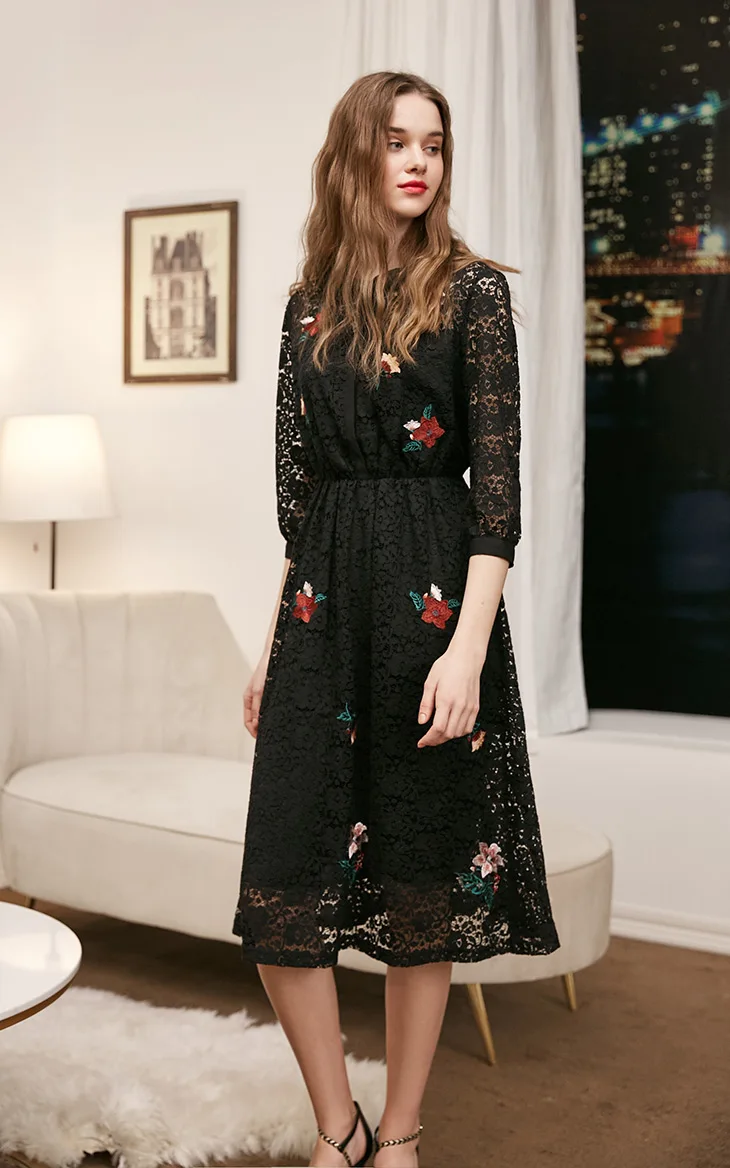 Vero Moda кружевное платье с вышивкой и 3/4 рукавами Вечерние платья | 31837C501