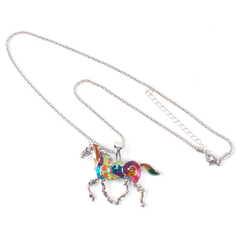 Красочные цепочка с конем эмаль Brincos Vintage этнические животных кулон для Для