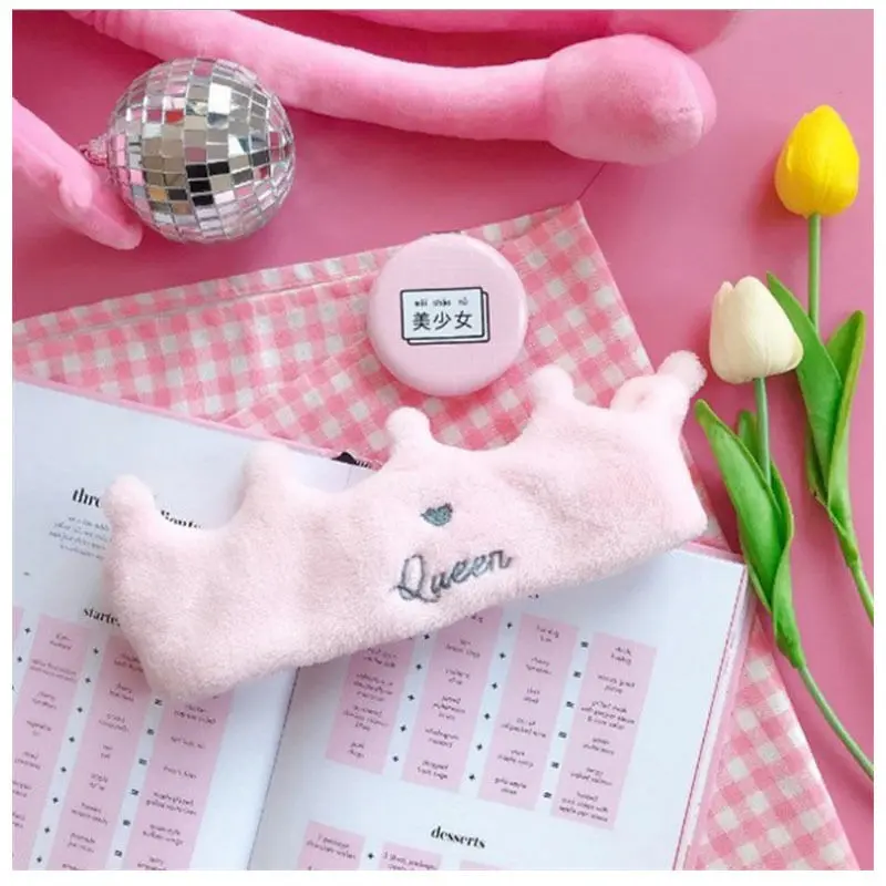 Pink Новая мягкая повязка для волос с короной, маска для лица с буквой королевы, повязка для волос, милые ленты для девочек, женские резинки для волос, мыть лицо, головные уборы - Color: Pink