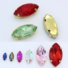 Хрустальный стеклянный камень Navetteконский глаз, 24 цвета, для шитья, для пришивания стразы, бриллианты, монтины, драгоценности, бусины, золотой коготь с 4 отверстиями