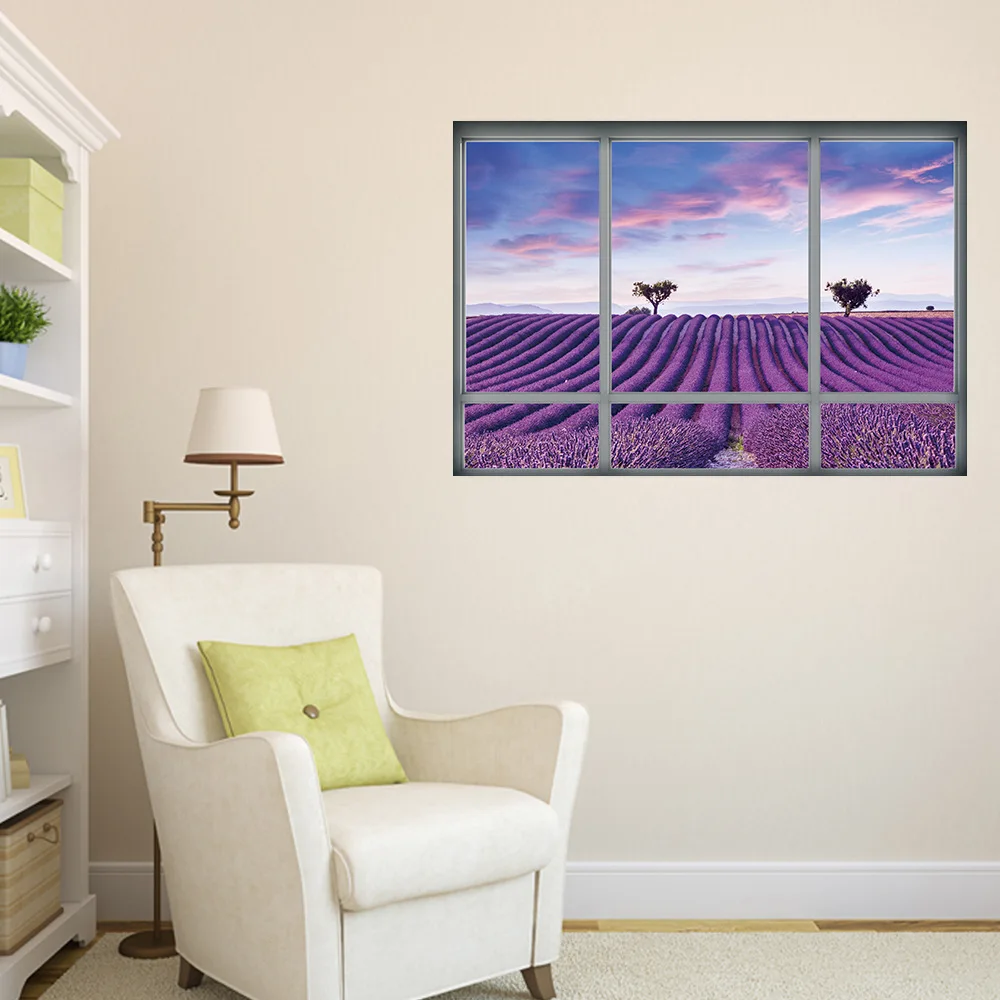 2018 Новый 3D Моделирование поддельные наклейки на окна стены для спальни Лаванда
