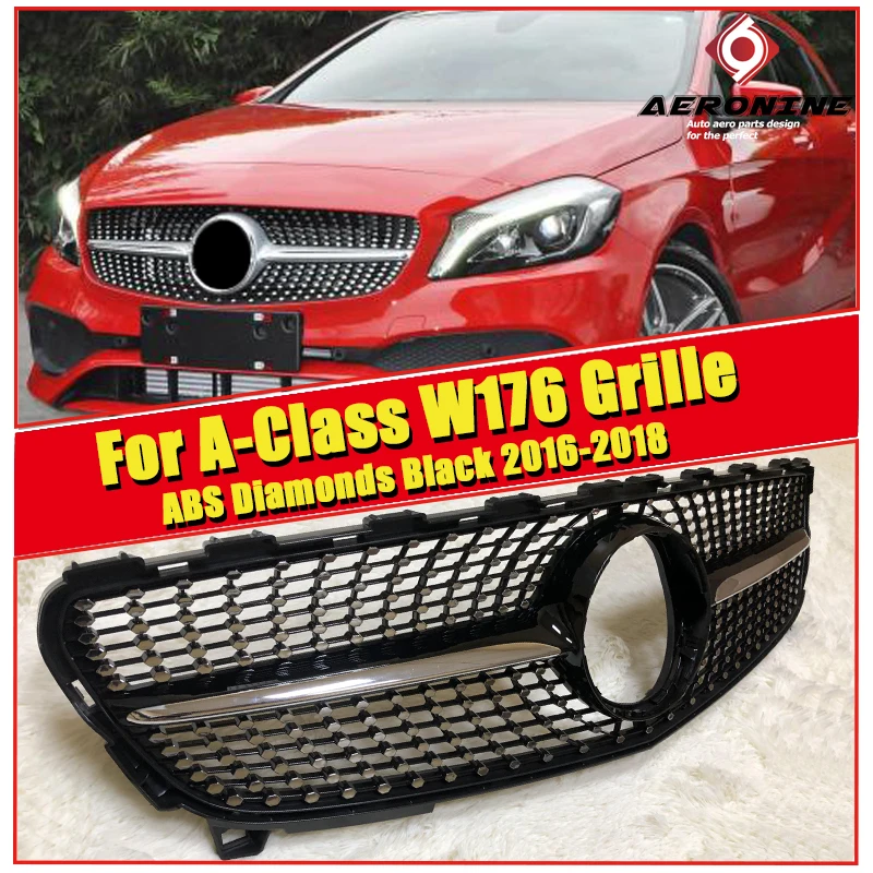 W176 А класс алмазы решетка гриль ABS черный без знака для MercedesMB A180 A200 A250 A45 вид