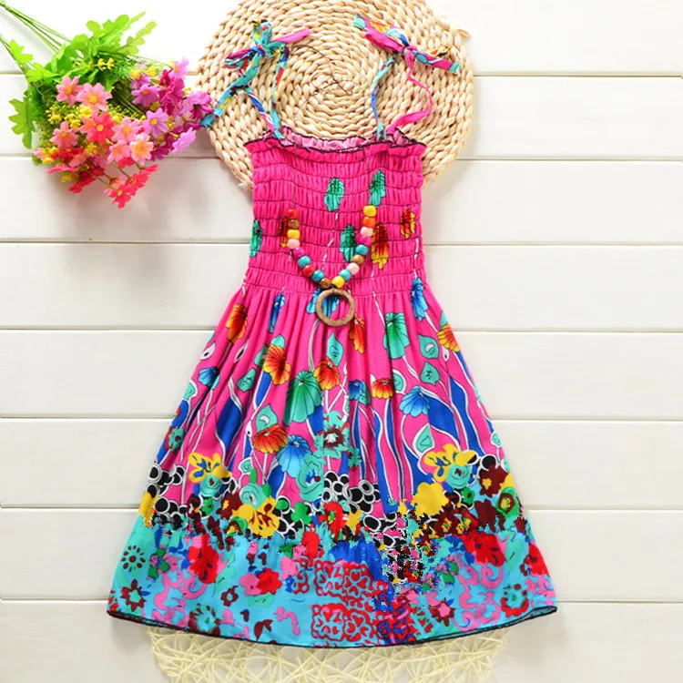 Kids Children's Dresses Sumemr Sleeveless Girl Party Dress Floral Print Princess Beach Costume Clothes 3 6 10 14 Years | Детская