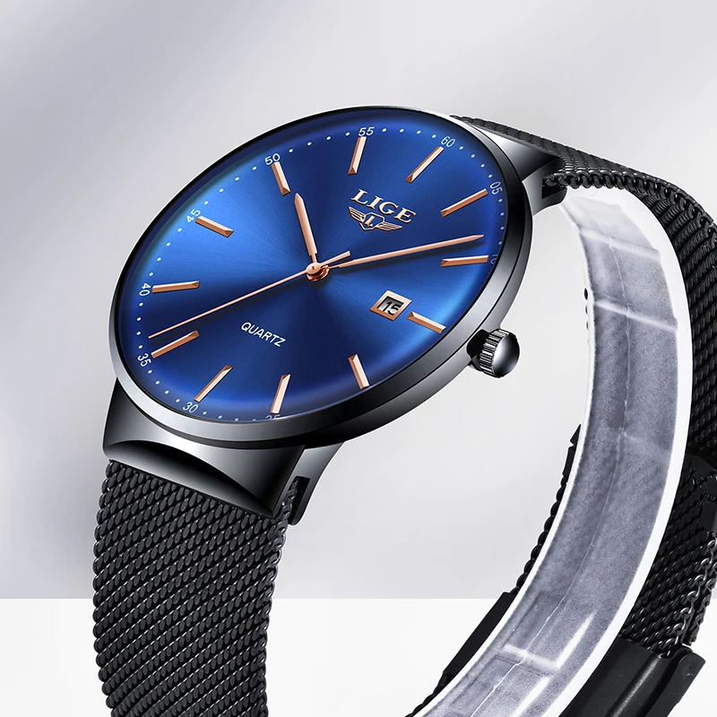 Лидирующий бренд Роскошные мужские часы LIGE синие водонепроницаемые наручные - Фото №1