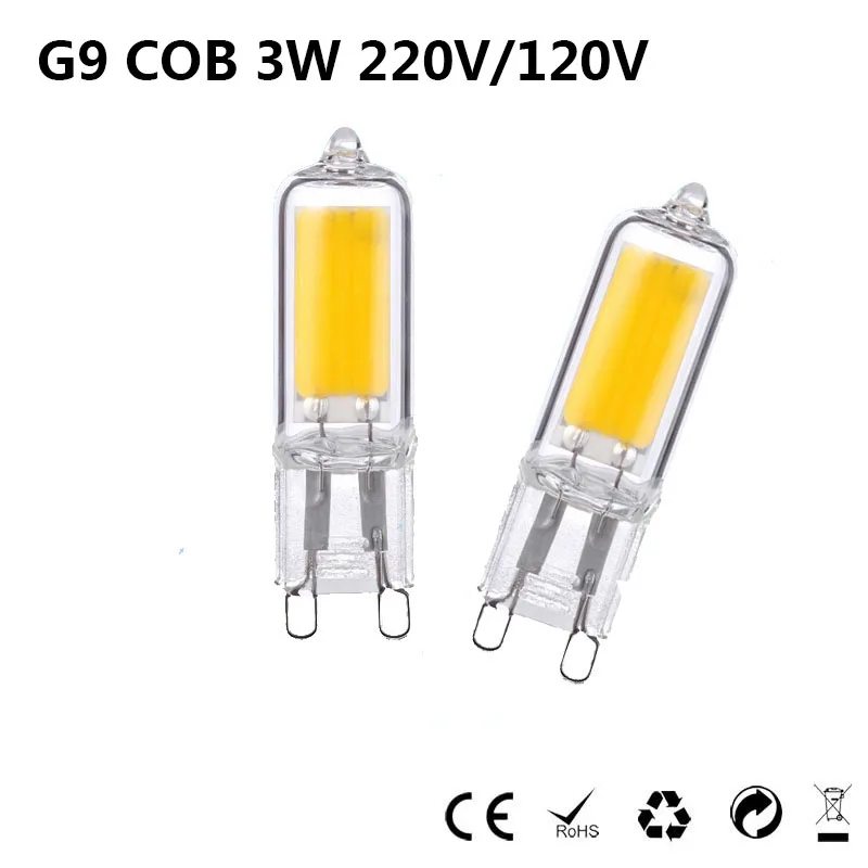 Halogen-shape LED Bulb G9 COB LED 220V/240V/110V/120V 3W High Power Tube Clear Glass LED Lamp 10pcs/lot