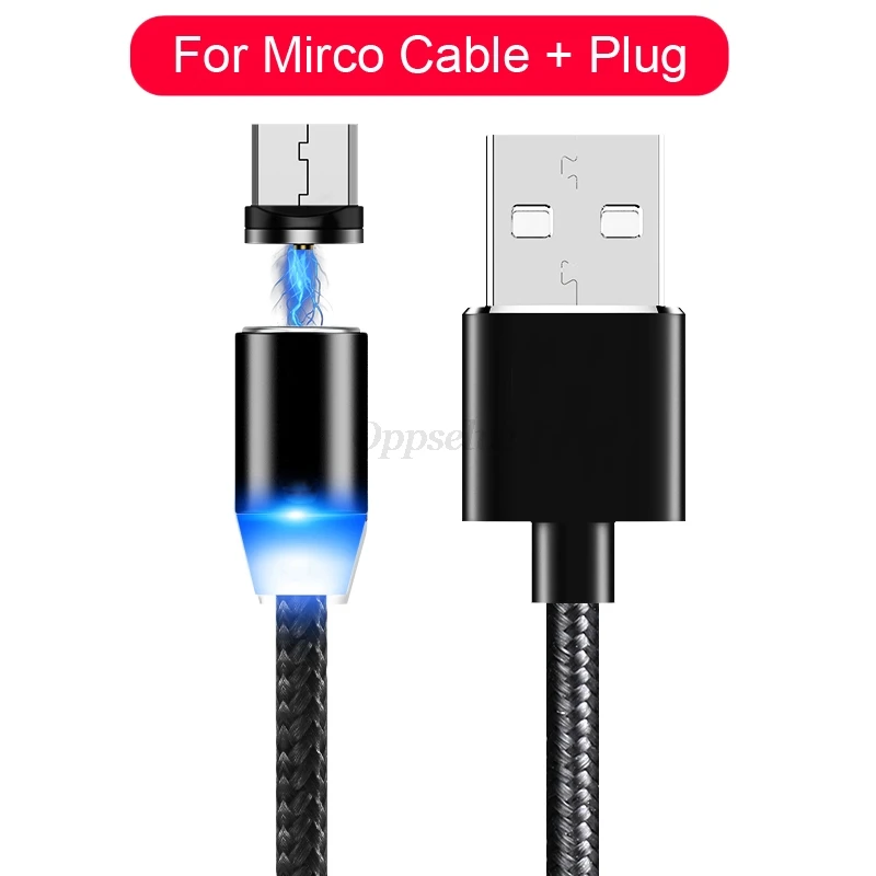 Oppsselve Магнитный кабель Micro USB C адаптер для быстрой зарядки телефона Microusb type-C магнитное зарядное устройство type C для iPhone samsung Xiaomi - Цвет: Black Micro Cable