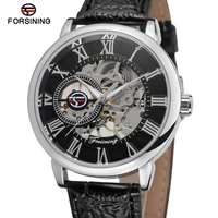 business style black dial skeleton roman numbers genuine leather mechanical movt reloj men forsining kol saati fsg8099m3s2