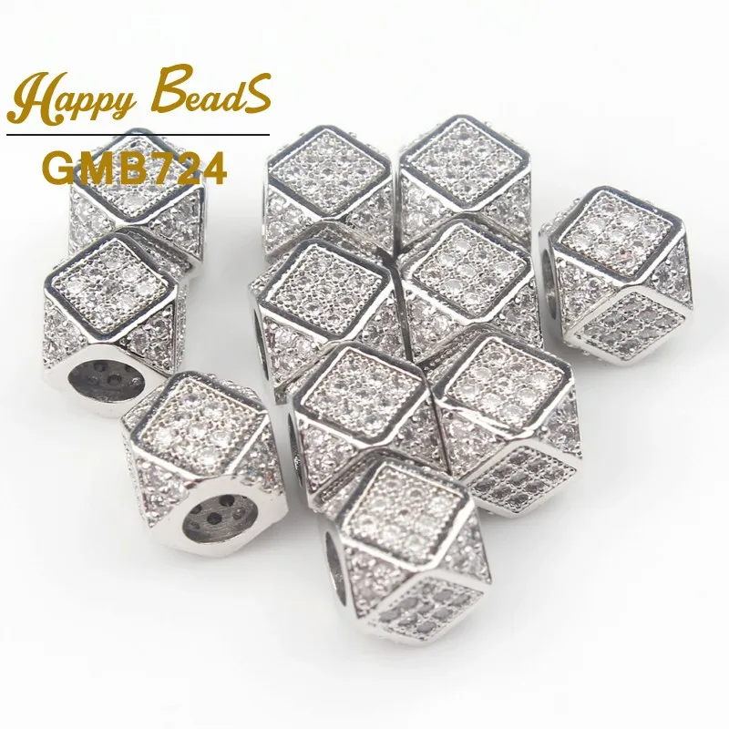 3pcs 3 шт./лот модные многоугольник CZ Бусины Металлические Латунные Микро Проложить Кристалл Циркон Бусины-разделители для ювелирных украшений Hand-Made подвески для создания браслета 7x7 мм - Цвет: 3pcs