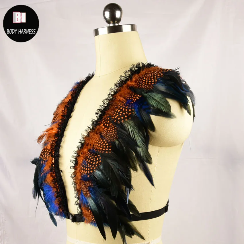Женский ремень портупея ручной работы бюстгальтер в стиле панк с перьями