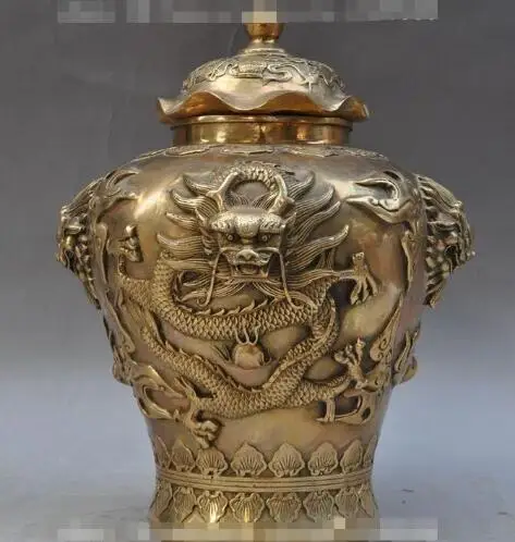 YM 305 11 &quotКитай латунный Дракон play bead foo Собака Лев Статуя танки Crock банка бутылка
