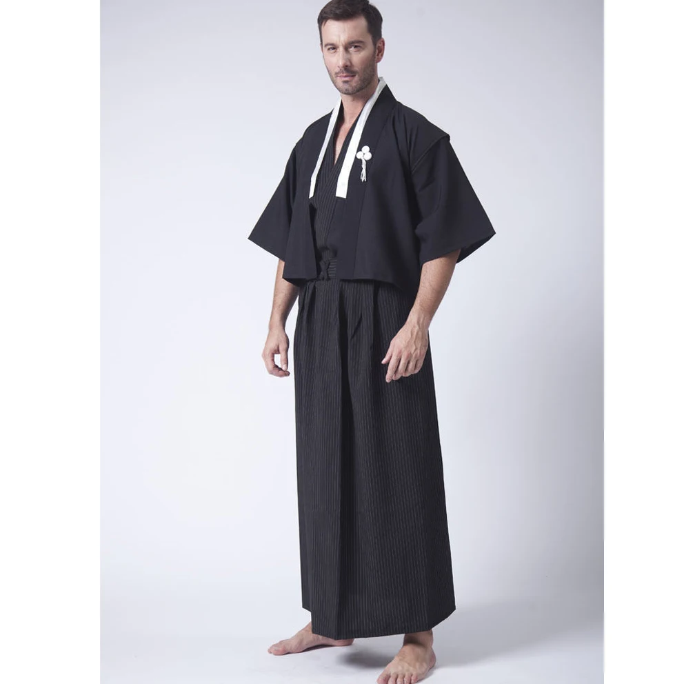 Черная классическая японская одежда самураев мужское кимоно воина с Obi