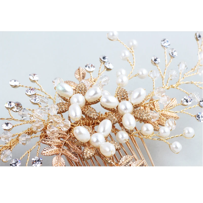 Ручной работы золотой свадебный гребень для волос кристалл украшение