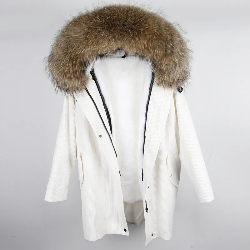 OFTBUY, новинка, зимняя куртка, пальто, женская парка, шуба, вельвет, натуральный мех енота, воротник, теплый, толстый, мех ламма, шерстяная подкладка, парки - Цвет: faux fur liner