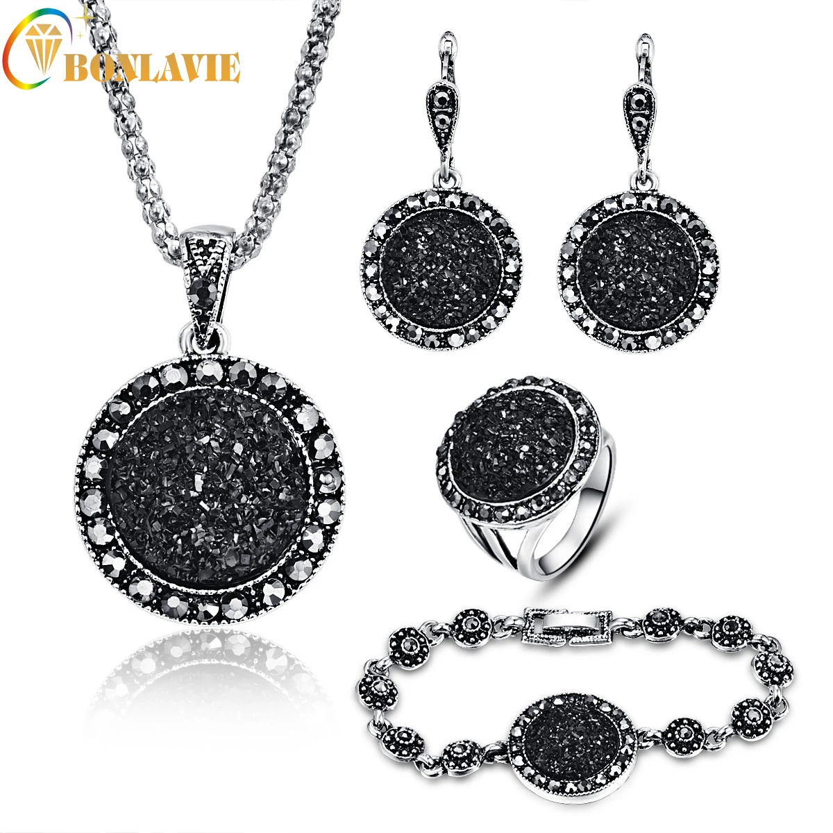 Женский ювелирный комплект из колье серёг кольца и браслета|set necklace|wedding jewelry setsset
