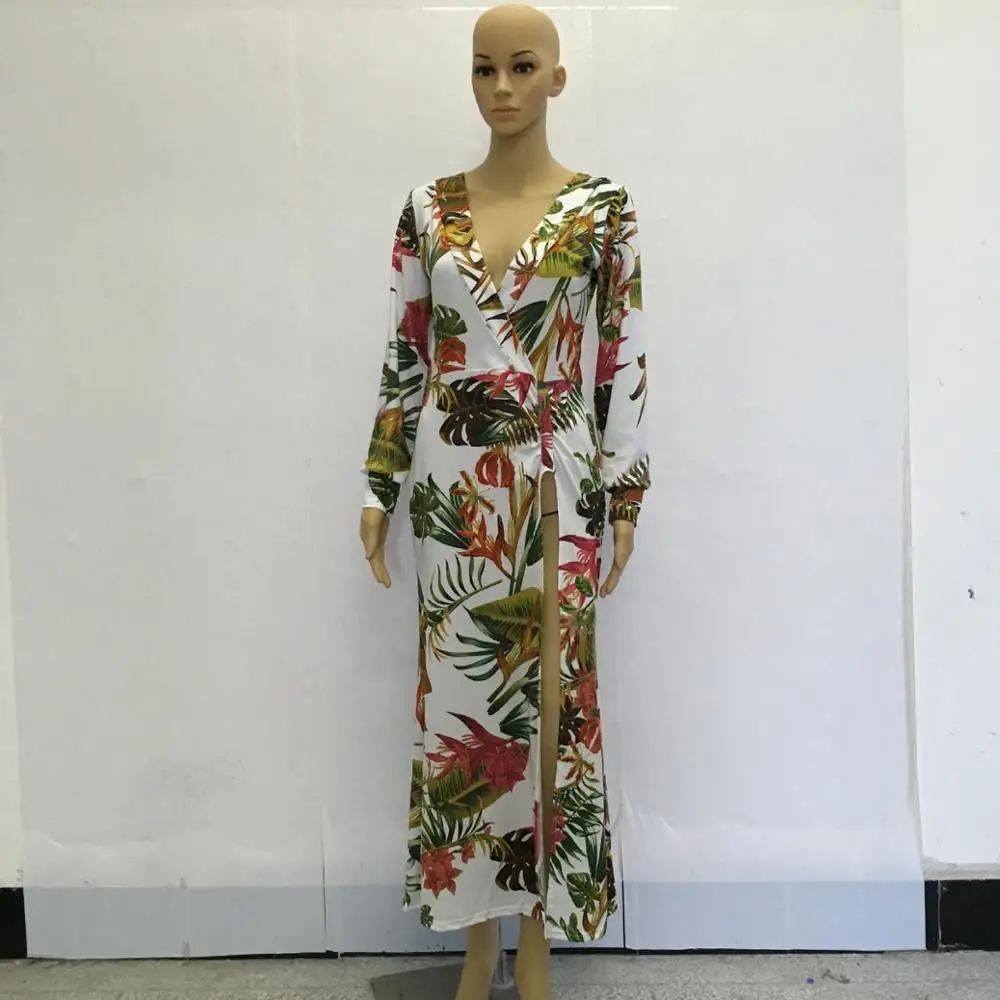 Модное платье Лидер продаж 2017 года с глубоким вырезом и принтом в европейском