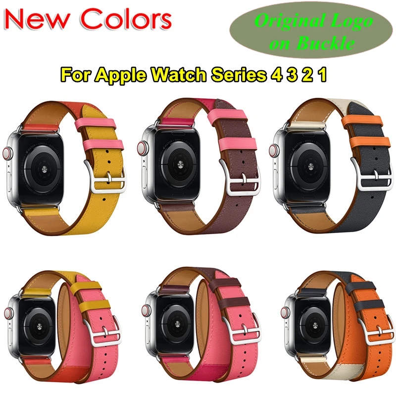 С оригинальным логотипом Swift кожаный двойной один тур для Apple Watch ремешок 44 мм 40