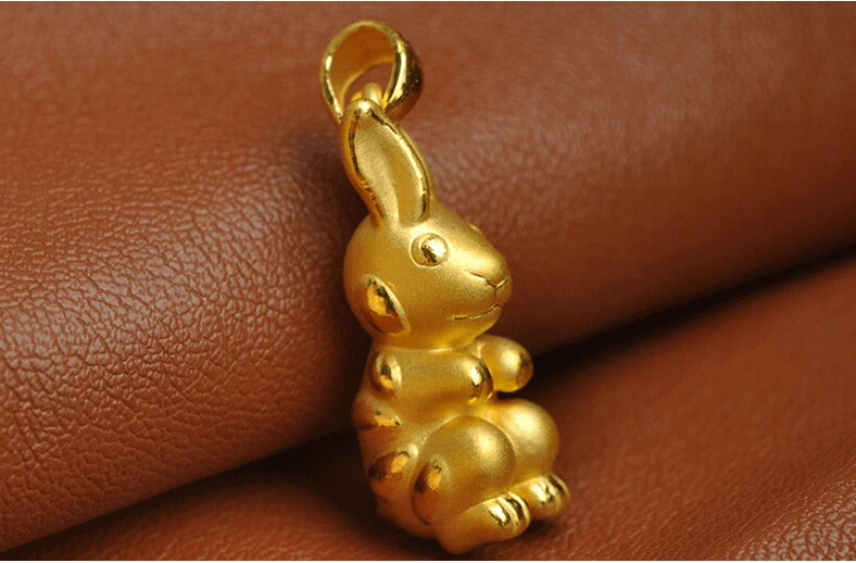 

Pure 24K Yellow Gold Pendant / 3D Bless Rabbit Pendant 1.69g