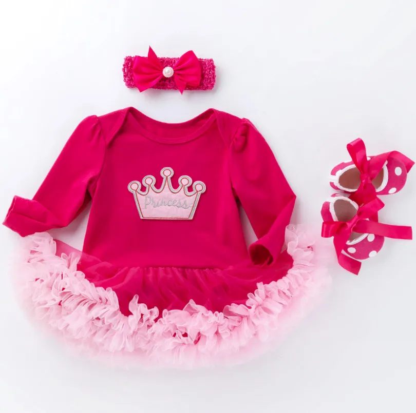 3 piece set Для новорожденных; костюмы для вечеринки в честь Дня Рождения одежда из хлопка для маленьких девочек; комбинезон; комплект из 3 предметов, Костюмы наборы костюмы принцессы кружевные платья для детей - Цвет: 3 piece set
