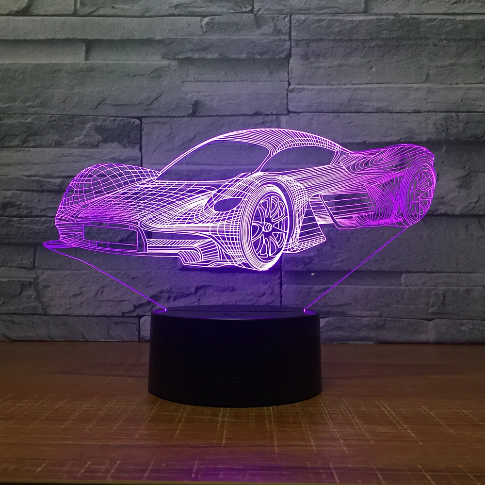 Охлаждения гоночный автомобиль 3D 7 цветов лампа визуальный светодиодный ночные