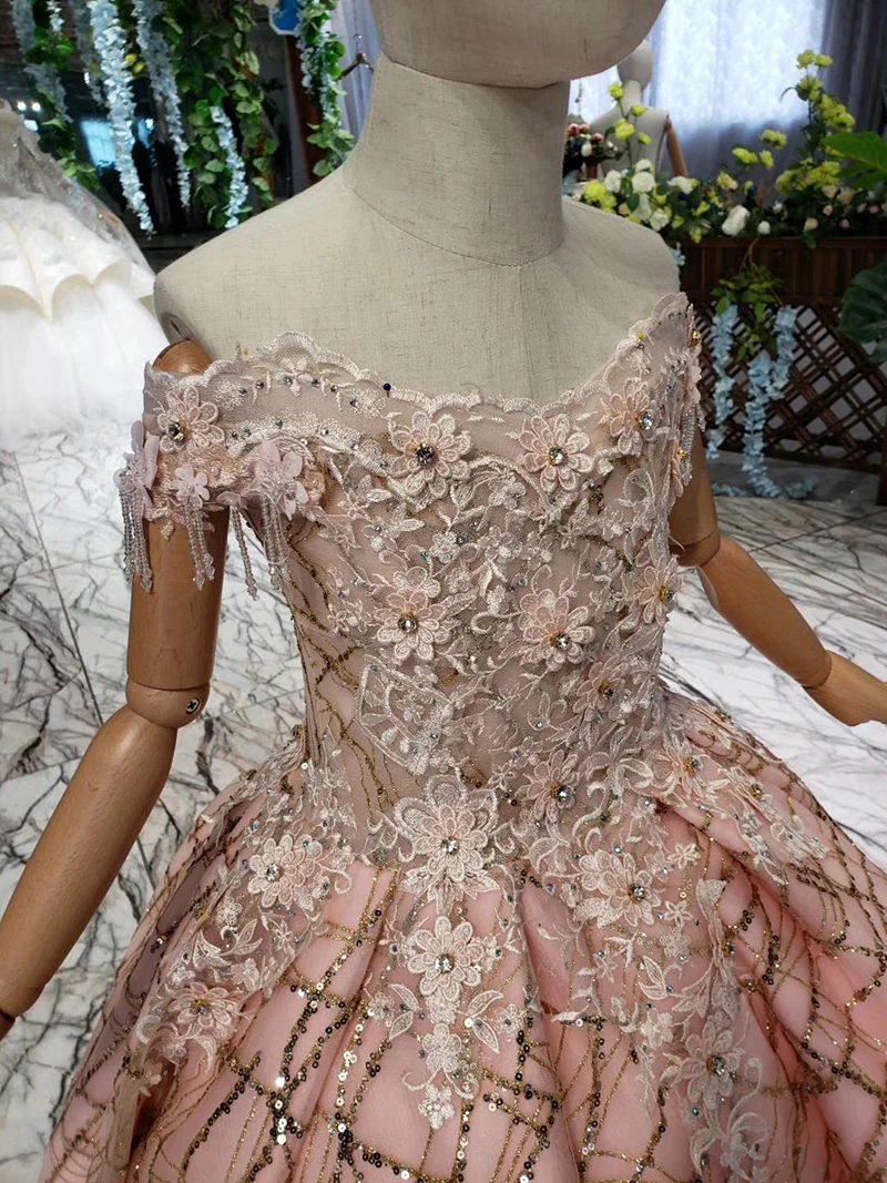 LSS530t розовое Пышное нарядное платье для девочек с открытыми плечами кисточкой