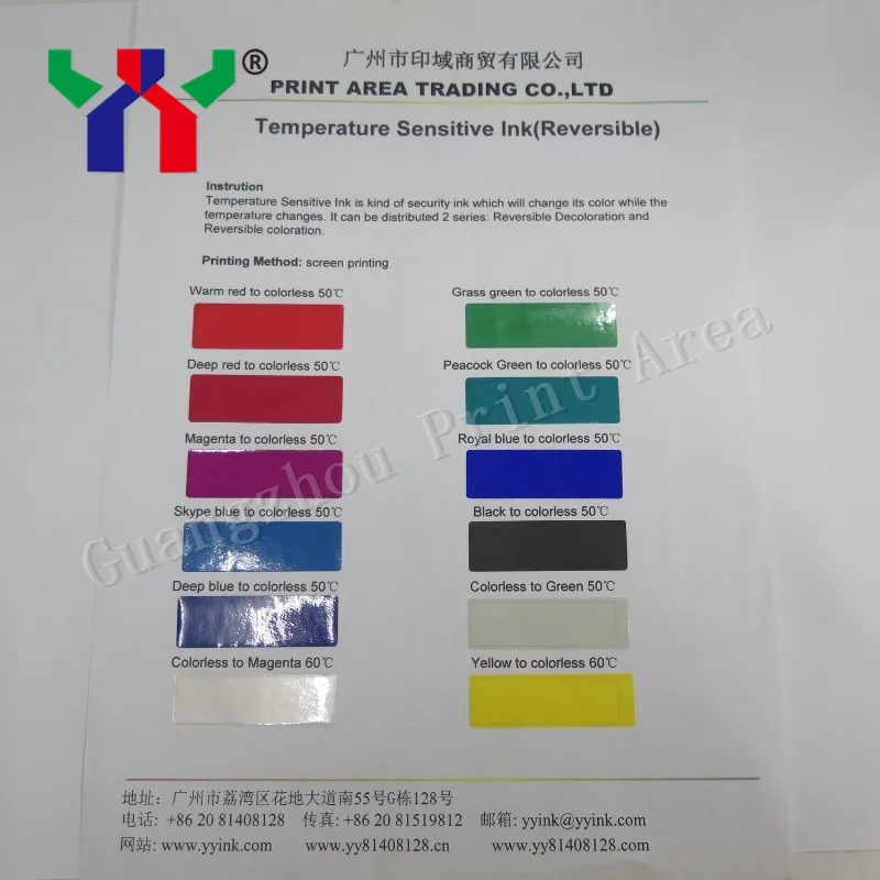 Реверсивные термочувствительные чернила 60 градусов Цельсия от зеленого до