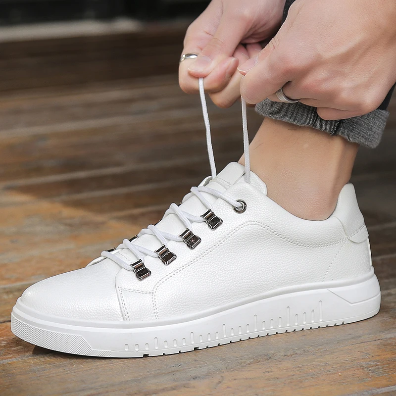 Loveontop Mens sneakers Casual Shoes Male Flats White Color Leather shoes Fashion Popular Lace-UP comfortable | Обувь