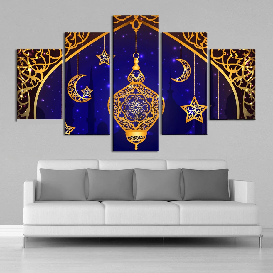 Исламская настенная Художественная печать 5 шт. на холсте религиозная луна