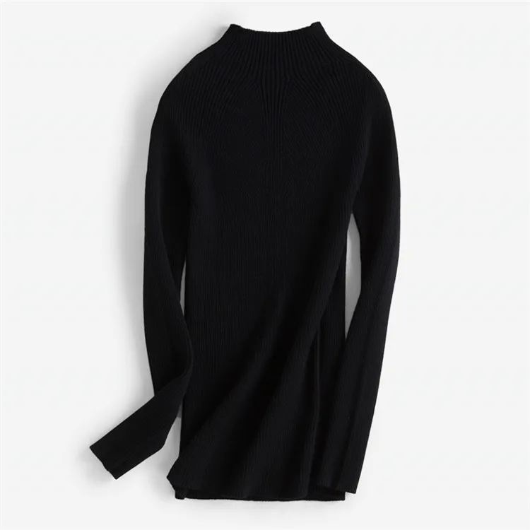 silk cashmere wool knit women half high collar pullover sweater vertical striped claret 3colors one&ampover size | Женская одежда