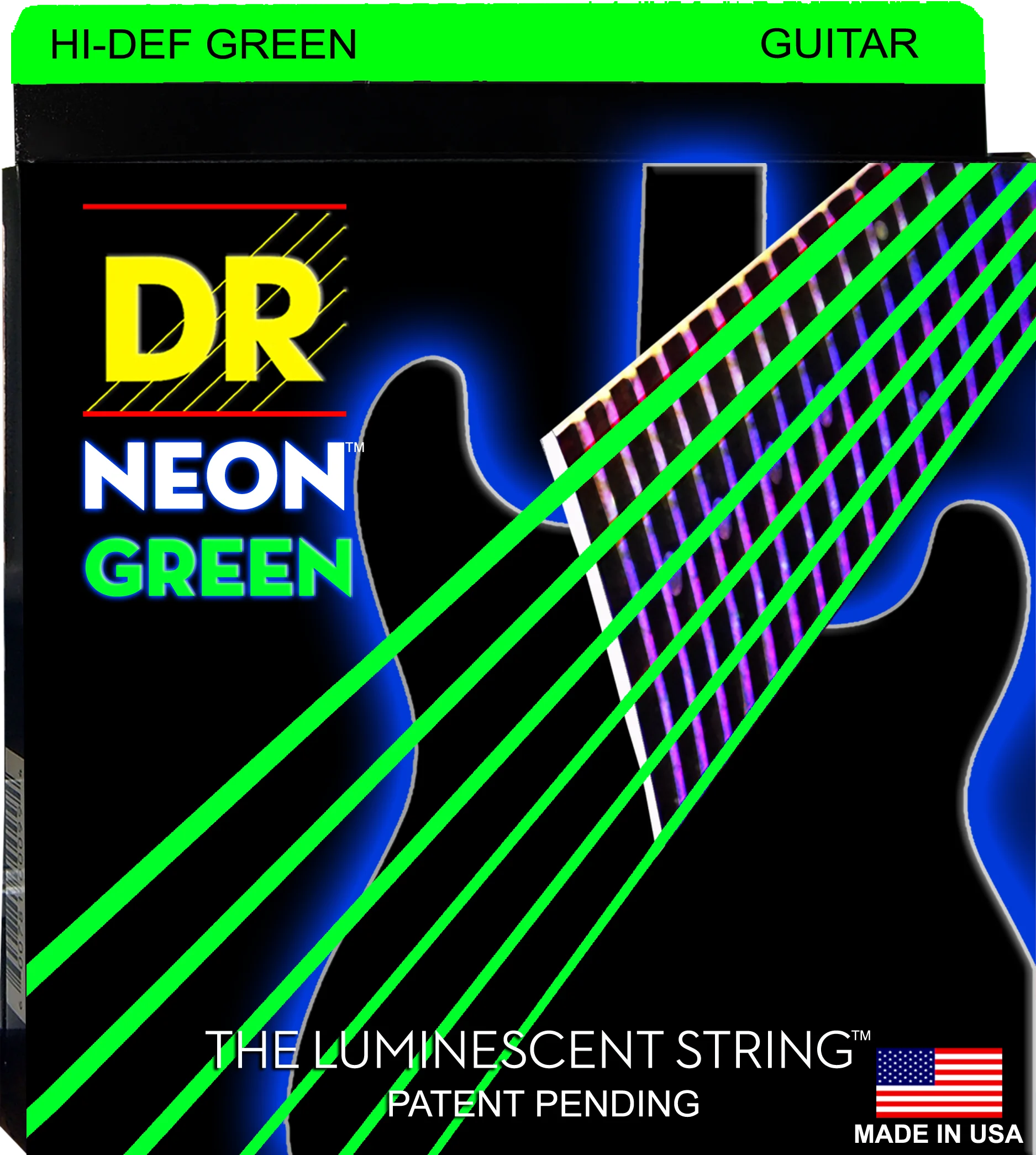 

DR K3 Hi-def Neon Green Luminescent Electric Guitar Strings, Light 09-42 or Medium 10-46