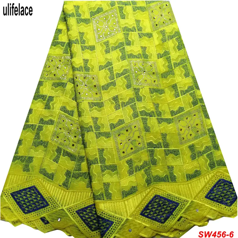 

2019 Swiss Voile Lace Sewing In Switzerland High Quality African Dry Cotton Lace Fabric With Stones Nigeria Women dress SW-456